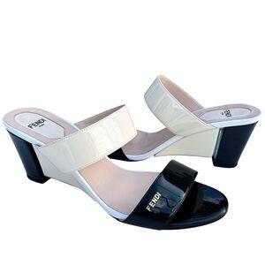 FENDI Patent Sandals Two Tone Wedges